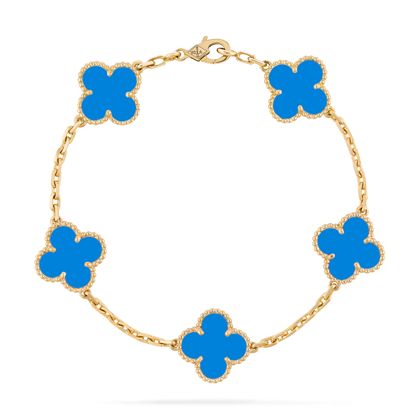 Bracelet Trèfle Bleu Femme – Acier Inoxydable Doré