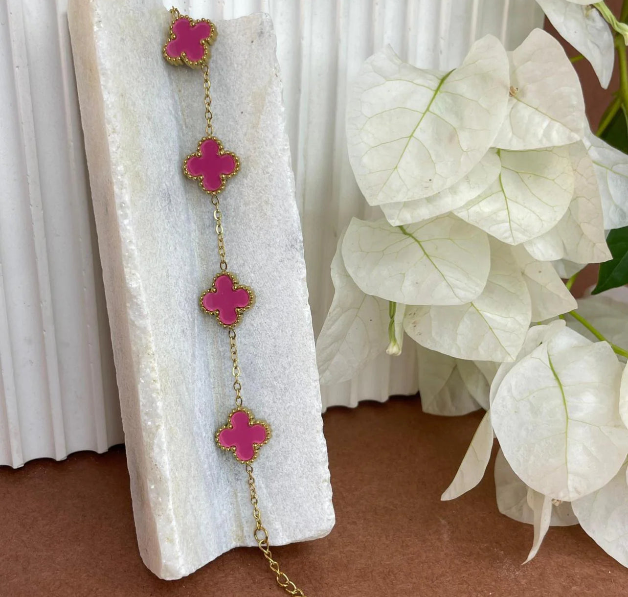 Bracelet Trèfle Rose Femme – Acier Inoxydable Doré