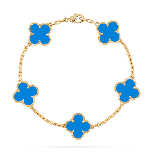 Bracelet Trèfle Bleu Femme – Acier Inoxydable Doré