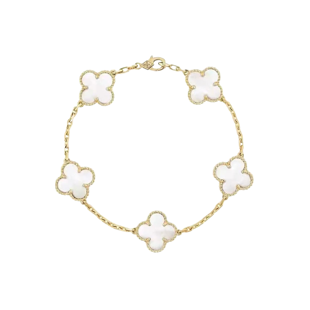Bracelet Trèfle Blanc Femme – Acier Inoxydable Doré