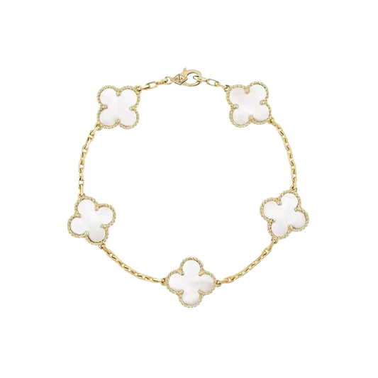 Bracelet Trèfle Blanc Femme – Acier Inoxydable Doré