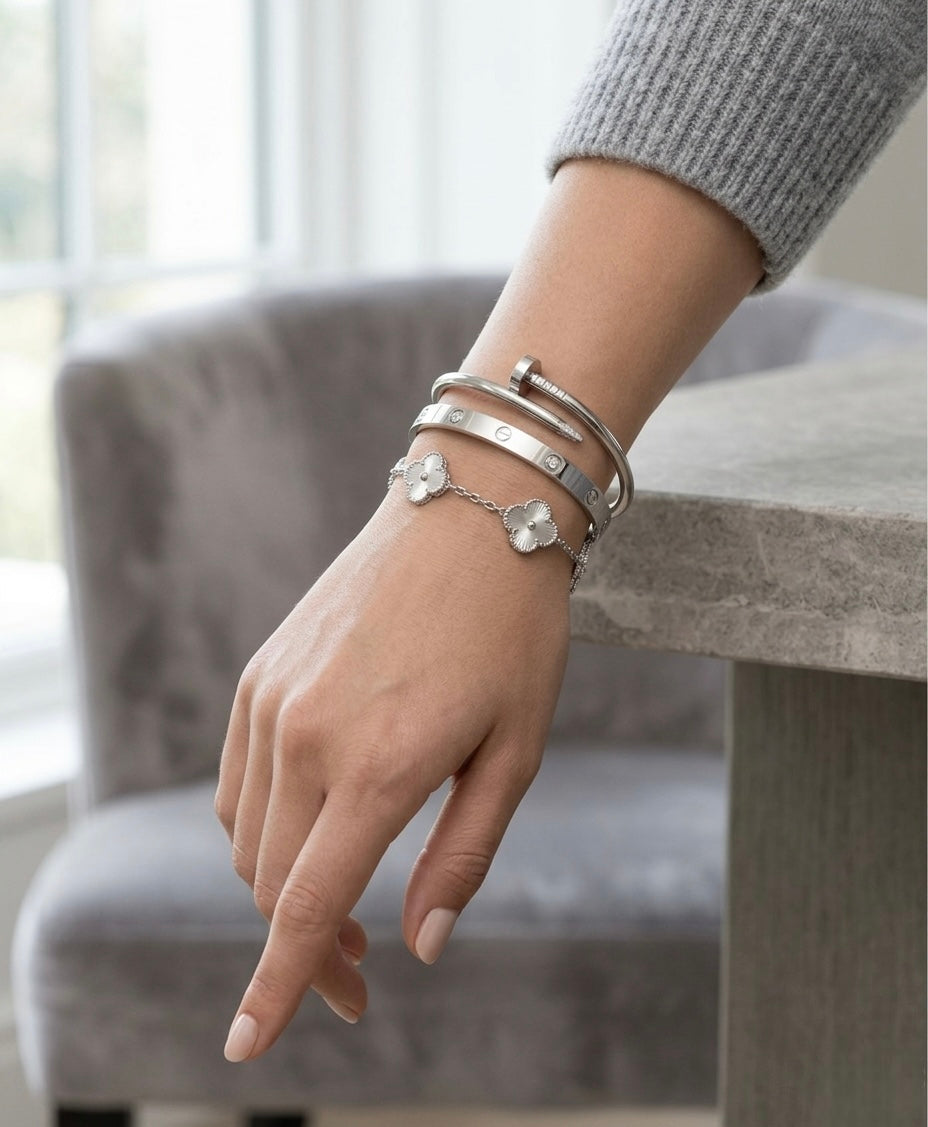 Premium Silver Jewelry Set – Trio of Elegant Stackable Bracelets