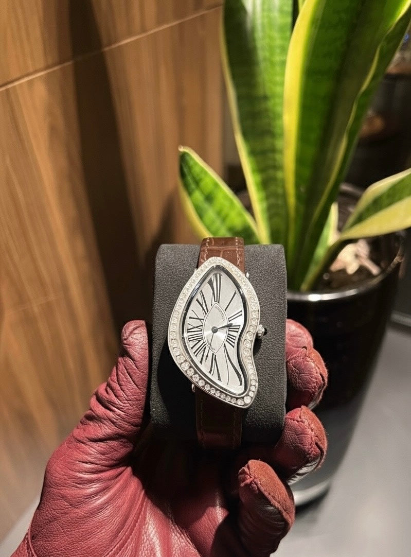 Montre femme Argent et lunnettes diamond & Cuir