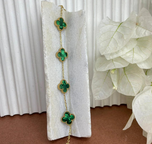 Bracelet Trèfle Vert Femme – Acier Inoxydable Doré