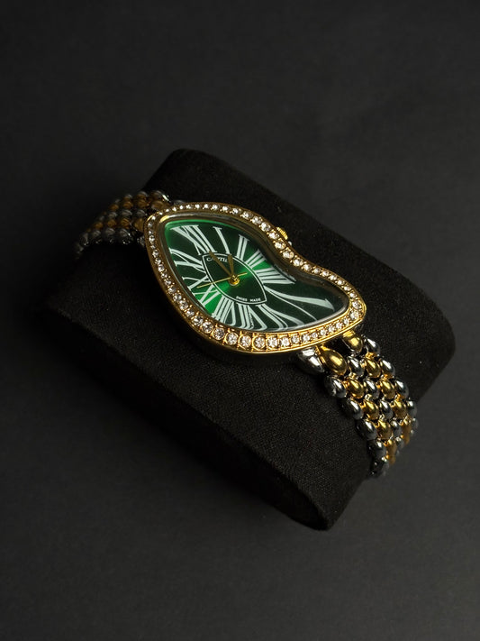 Montre luxe – Cadran Vert & Lunette Diamants